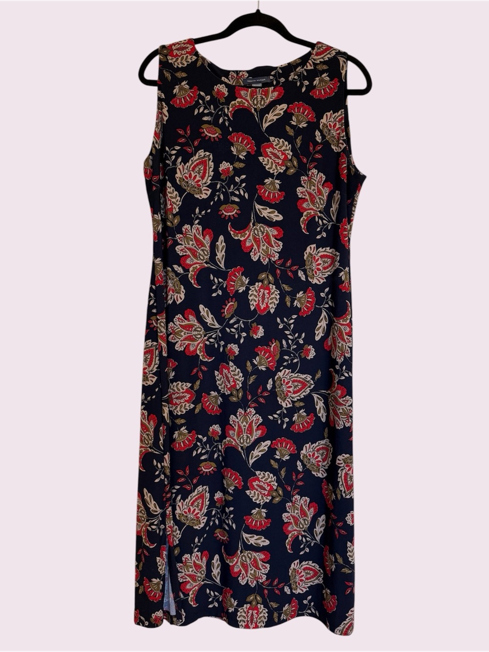 Tommy Hilfiger 12 Navy/Red/Tan Floral Sleeveless Pull On Midi Dress GC